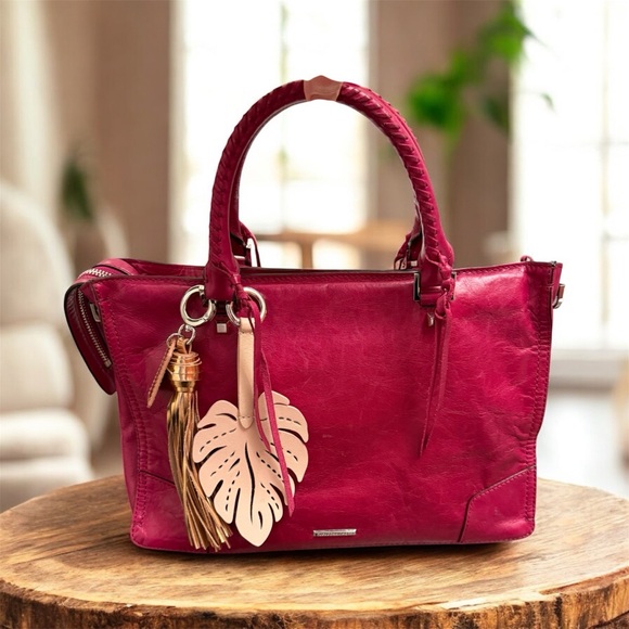 Rebecca Minkoff red/maroon leather bohemian Satchel/tote fringe detailing - Picture 4 of 10